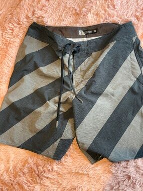 Volcom Men’s Black & Gray Striped Board Shorts